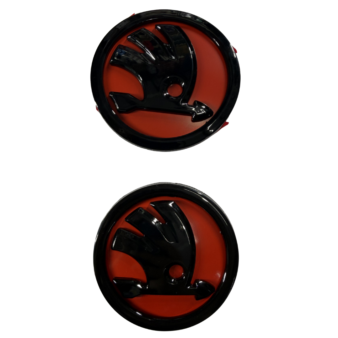 Skoda Replacement Logo Set | Red & Gloss Black