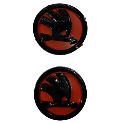 Skoda Replacement Logo Set | Red & Gloss Black
