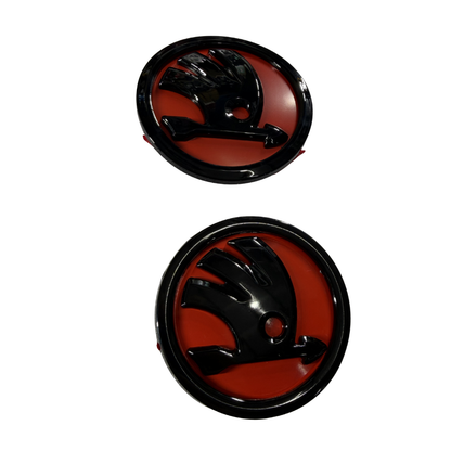 Skoda Replacement Logo Set | Red & Gloss Black