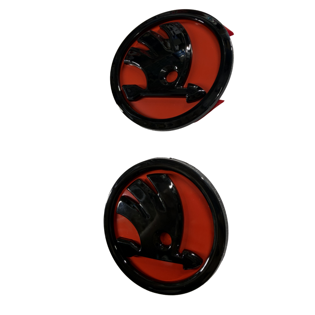 Skoda Replacement Logo Set | Red & Gloss Black