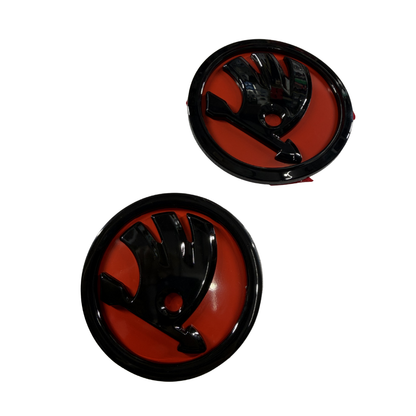 Skoda Replacement Logo Set | Red & Gloss Black