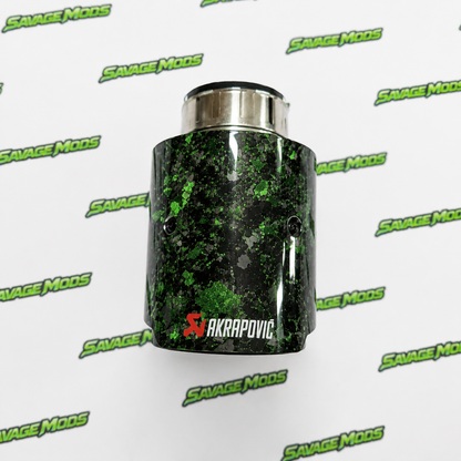 Akrapovic Style Exhaust Tip | Green Forged Carbon Single Tip