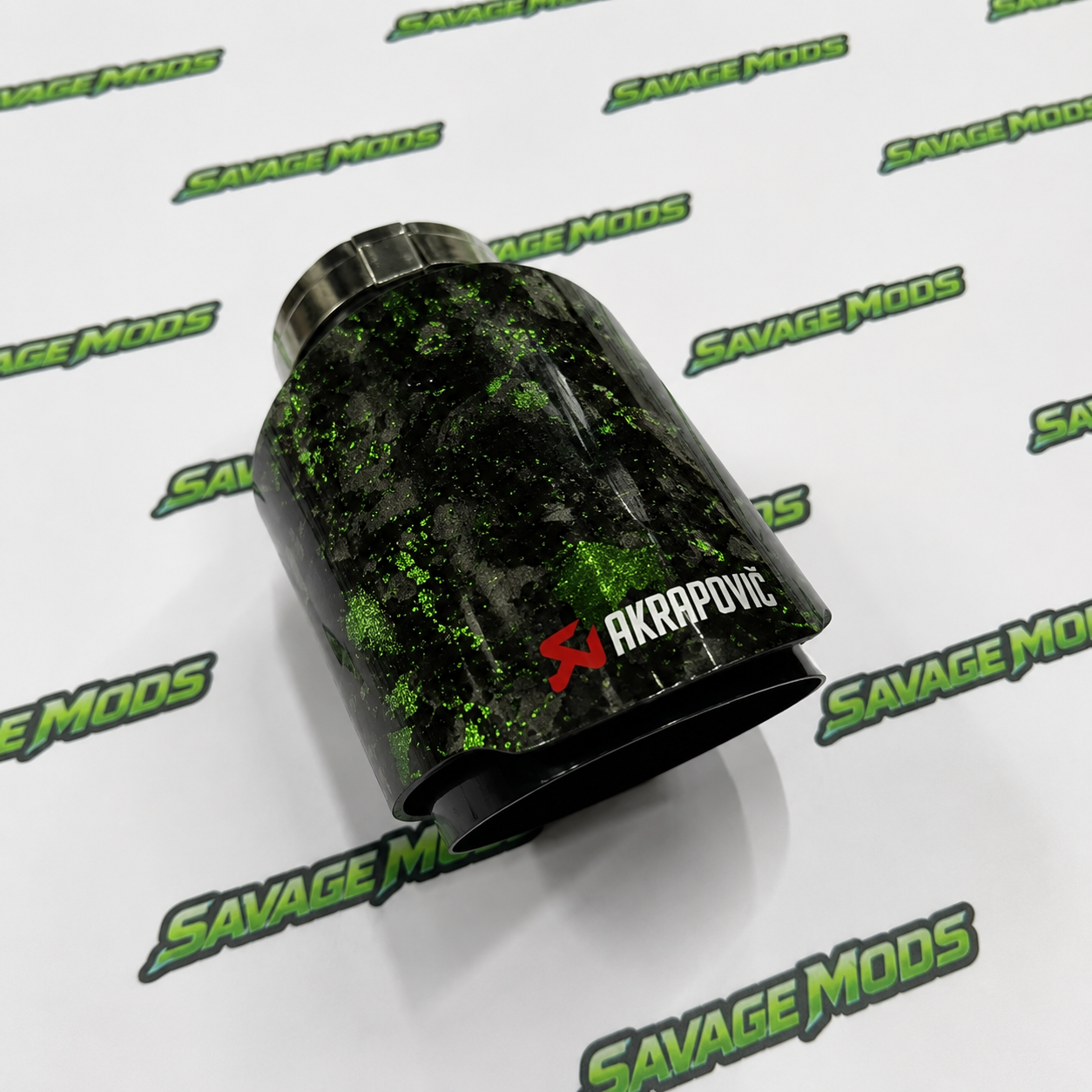 Akrapovic Style Exhaust Tip | Green Forged Carbon Single Tip