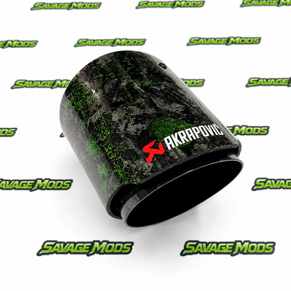 Akrapovic Style Exhaust Tip | Green Forged Carbon Single Tip