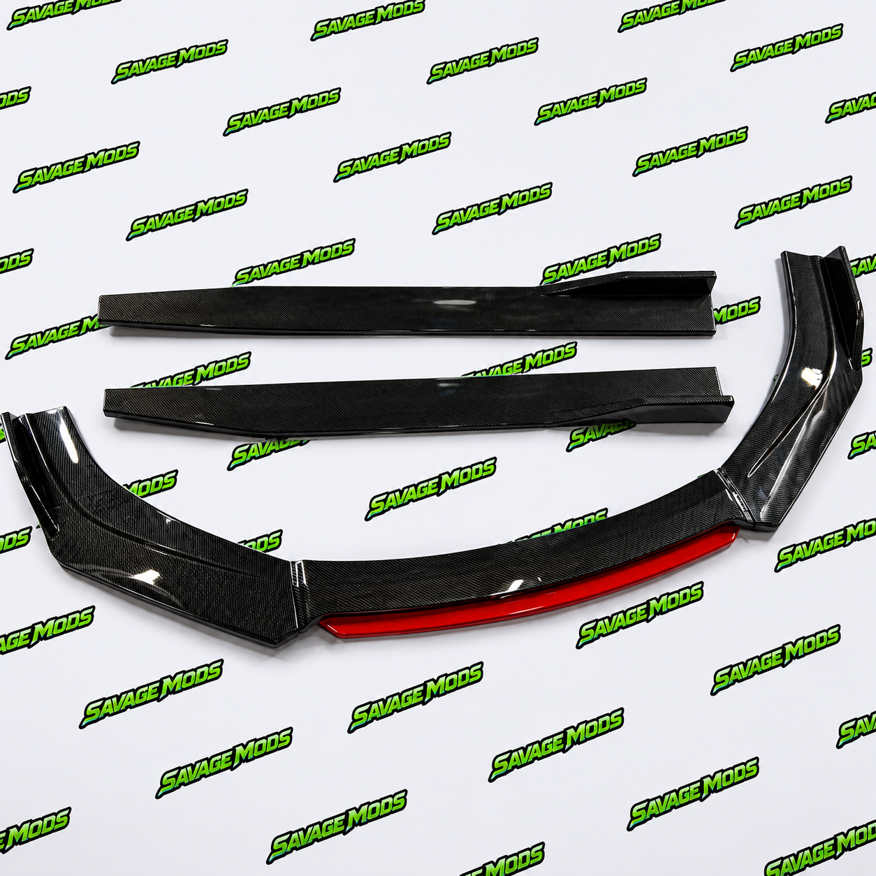 6-Piece Front Splitter Kit | Carbon Fiber Red Lip