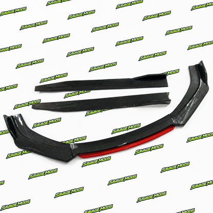 6-Piece Front Splitter Kit | Carbon Fiber Red Lip