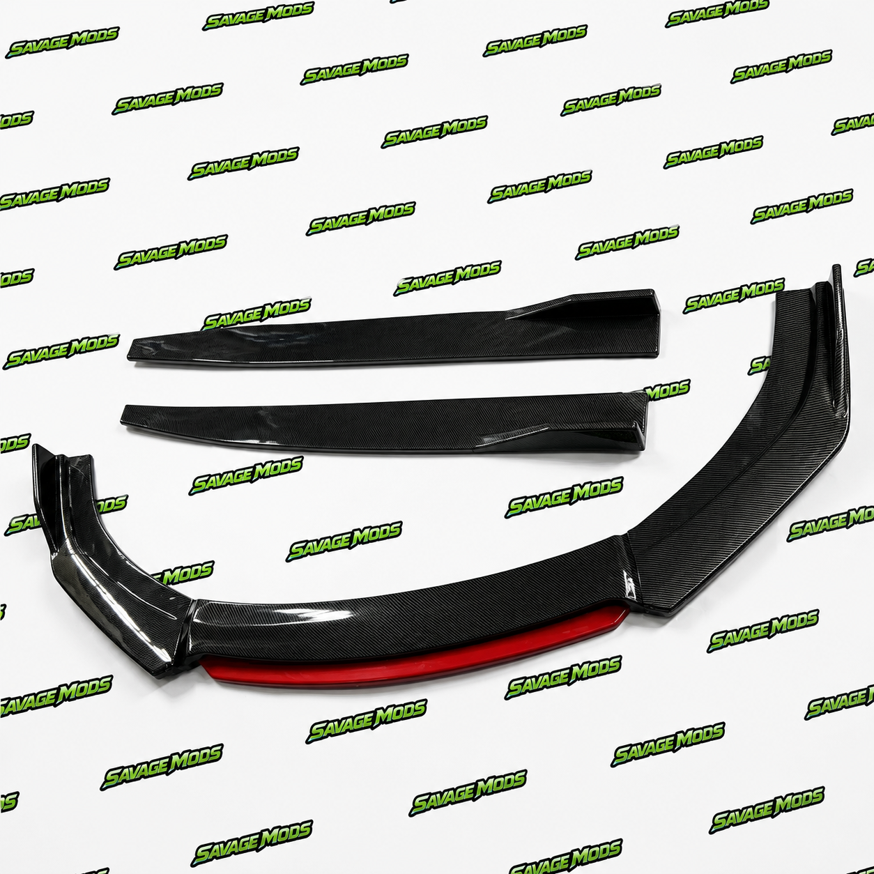 6-Piece Front Splitter Kit | Carbon Fiber Red Lip