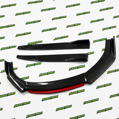 6-Piece Front Splitter Kit | Carbon Fiber Red Lip
