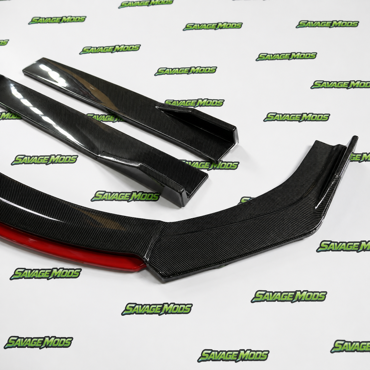 Universal 6 Pc Front & Side Carbon Fibre Splitters with Red Lip | ABS