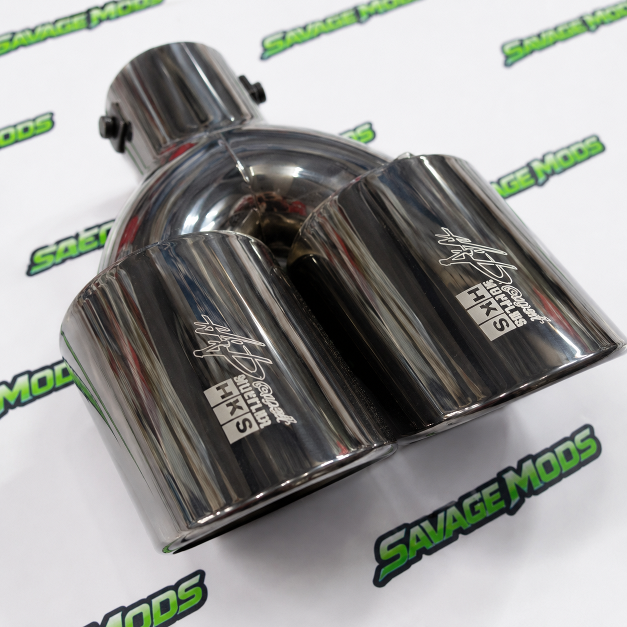 HKS Style Dual Exhaust Tip | Gloss Black Chrome