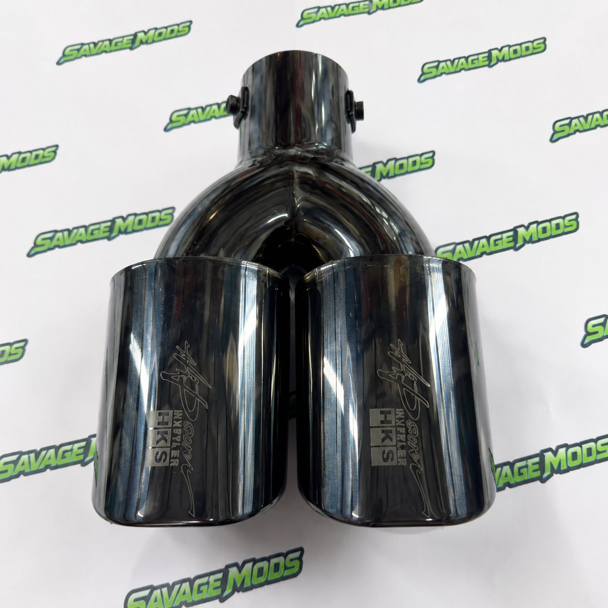 HKS Style Dual Exhaust Tip | Gloss Black Chrome
