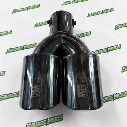 HKS Style Dual Exhaust Tip | Gloss Black Chrome
