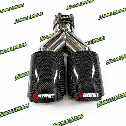 Akrapovic Style Dual Exhaust Tip –|Glossy Carbon Fiber Finish (Universal Fit)