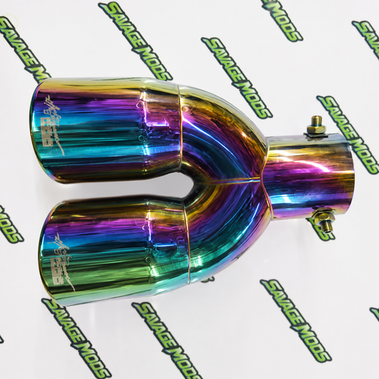 HKS Style Dual Exhaust Tip 2.5 / 3 Inch Stainless Steel Rainbow Finish