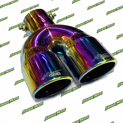 HKS Style Dual Exhaust Tip 2.5 / 3 Inch Stainless Steel Rainbow Finish