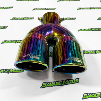 HKS Style Dual Exhaust Tip 2.5 / 3 Inch Stainless Steel Rainbow Finish