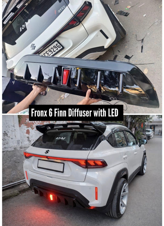 Suzuki Fronx Rear 6 Fin Diffuser with F1 LED Light | Sporty Rear Bumper Diffuser for Fronx